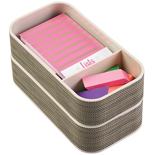 InterDesign 45008EU Twillo Bürobedarf-/Schreibtisch-Ablage für Highlighter, Tesafilm, Büroklammern – 2 Fächer, Perlmuttchampagnerfarben Plastik 10,16 x 20,32 x 5,08 cm - 4