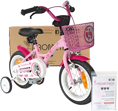 PROMETHEUS Kinderfahrrad 12 Zoll Mädchen in Rosa Lila & Weiß mit Stützrädern | Seitenzugbremse und Rücktrittbremse | ab 3 Jahren | 12″ Classic Edition 2017 - 2