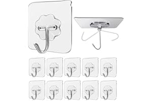 Volunx 10 PCS Heavy Duty self Adhesive Clear Hooks Clear Waterproof 15kg 33lb Plastic Strong Sticky Hook for Bathroom Kitchen Wall Door Metal, Tiles, Wood, Ceramic to Make Garland