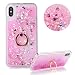 Produktbild Hart Hülle für iPhone XS Max,Diamant Flüssigkeit Handyhülle für iPhone XS Max,Moiky Luxuriös Süß 3D Rosa Liebe Herzen Kristall Glitzer PC Klar Rückseite Hülle mit 360 Grad Ständer Ring Halterung