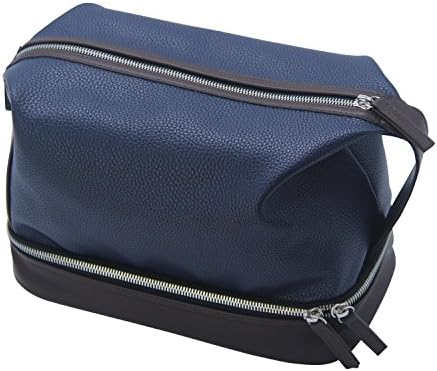 Travelmall Leather Toiletry Bag For Men，Dopp kit Organizer Mens Travel Toiletry Bag Shaving Dopp Kit (Blue)