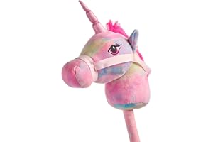 TRENDHAUS 968869 – Rainbow Power Käpphäst enhörning, ca. 11,5 x 24 x 77 cm, hobbyhäst med ljud, käpphäst i regnbågsfärger