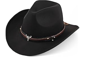 Aegistus Cowboy Hat for Women and Men, Unisex Western Cowboy Hat, Felt Wide Edge Western Cowboy Hat Classic Panama Hat Outdoor Wide Edge Cowboy Hat with Strap Black