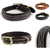 [Gesponsert]Design-Line von Pear Tannery: Hundehalsband aus weichem Vollrindleder, versehen mit einer edlen Nahtverzierung in weiss, M 41-51cm, schokoladenbraun