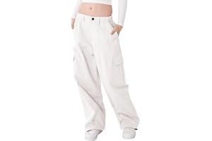 Rolanko Pantalones Cargo para Niñas, Pantalones Holgados de Algodón con Cintura Elástica y Múltiples Bolsillos para Niños de 6 a 15 Años