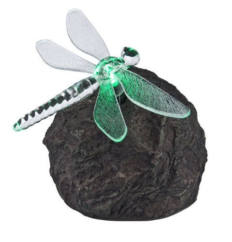 Solar Außenleuchte Garten LED Farbwechsler Kunststoff Stein mit Libelle Globo 33910