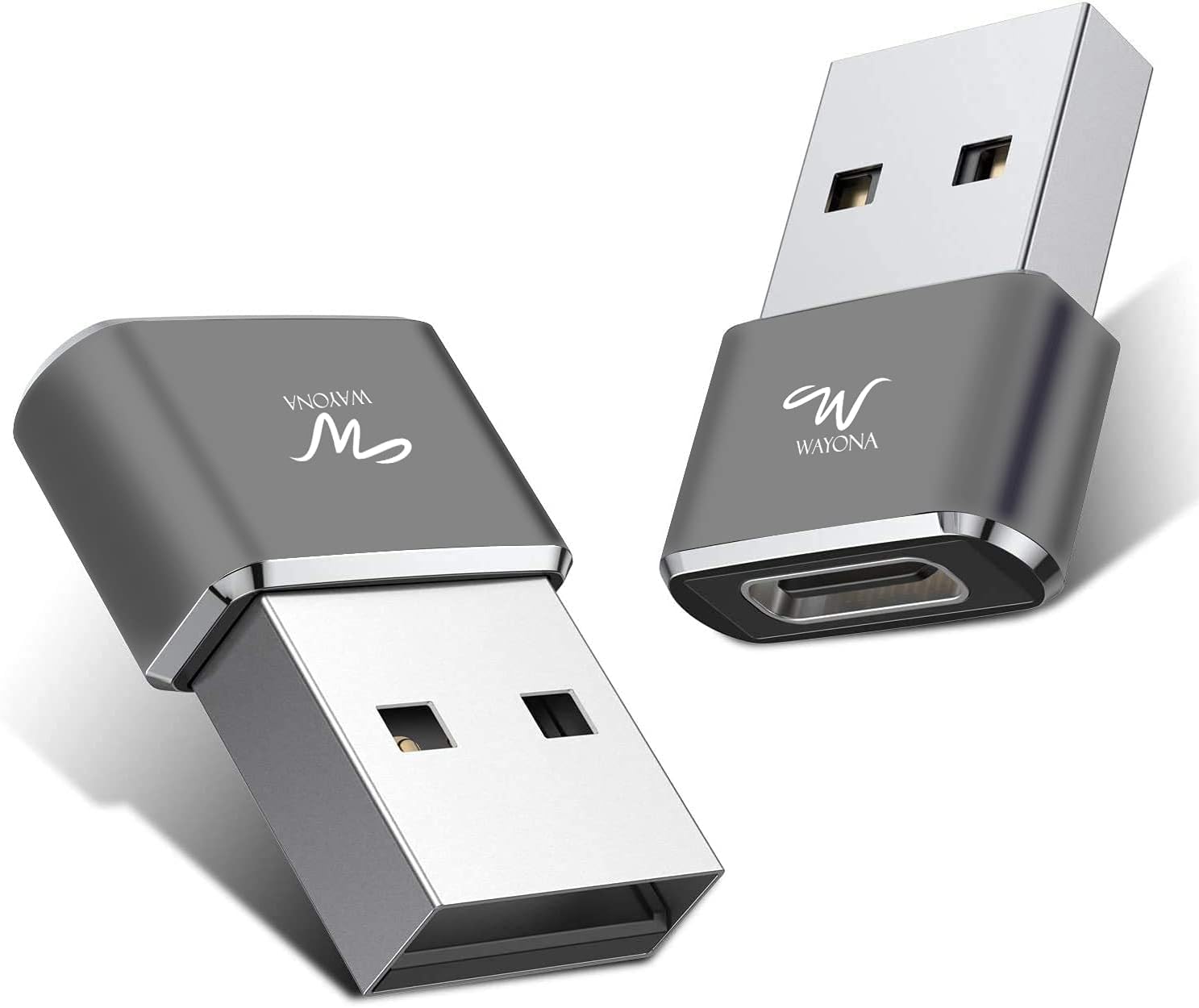 Wayona USB C Female to USB A Converter [2 Pack] Adaptor Compatible for iPhone 16,15,14,13 Series Mini/Pro/Max, Airpods,iPad,Samsung Galaxy Z Flip 5G, S23, S22, S21, S20 FE 2022 (Pack of 2, Grey)