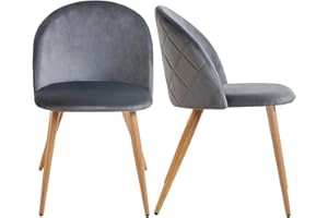 FurnitureR Traje de Silla Comedor, 2 sillas Laterales Casuales de Terciopelo, Asientos de cojín de Terciopelo y piernas metálicas de Roble, Sala de Estar, Gris