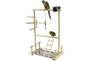PYWEE Papagei Spielplatz Vogelspielplatz Nymphensittich Spielplatz Holz Barsch Turnhalle Laufgitter Leiter mit Feeder Cups Spielzeug Übungsspiel