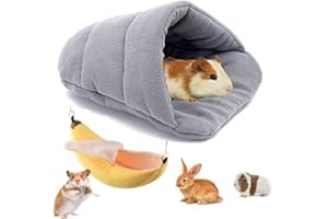 HzNzYHD 2 PCS Guinea Pig Bed Set with Rat Hammock, Soft Warm Hamster Bed Cave Nest Cushion for Small Animal Chinchilla Hedgehog Ferret Bunny