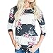 Produktbild Langarm Bluse Damen Frauen Herbst Casual Print Floral Dreiviertel Sleeve Top T-Shirt Bluse Casual Bluse MYMYG Oberteile Hemd Bedrucktes Langarmshirt (Weiß,EU:40/CN-XL)