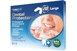 Runesol Szyna do zgryzania zębów, 12 x duże opakowanie, szyna na zęby, chrupanie, szyna nocna, szyna do zgryzienia w przypadku bruksizmu, ochrona jamy ustnej, szyna, szyna chrapania