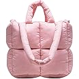 Women Large Quilted Tote Bag Retro Classic Clutch Shoulder Tote Handbag with Zipper Closure Shoulder Y2k Bags Underarm Purses Crossbody Bags Solid Color Casual Top-Handle (Pink)