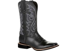 LWY KKPW Herren Cowboystiefel, breit, klassisch, Vintage, mittlere Wade, Westernstiefel, Stickerei, spitzer Zehenbereich, Blockabsatz, Schlupfstiefel, lange Stiefel