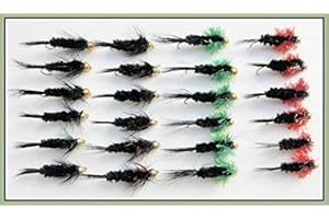 TROUTFLIES GOLDHEAD NYMPHS Montana Trout Fishing Flies, 24 Pack Gold Head Montana, Mixed Colours, 10/12