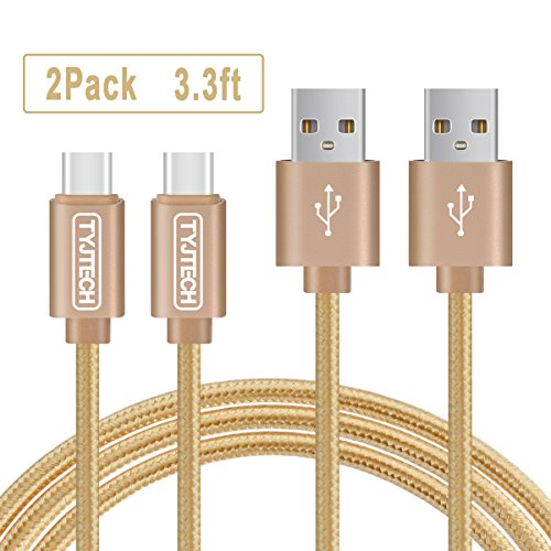 TYJTECH USB Type C Kabel [2-Pack] 3.3ft/1m Nylon umflochtenes Type C Ladekabel für Type C Geräte inklusive dem neuen MacBook, Google Chromebook Pixel , MacBook Pro 2016 usw (Gold)