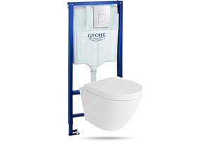 LAVITA | Vorwandelement Solido + Wand Hänge WC Sogo Weiß Spülrandlos + WC-Sitz SoftClose | Glänzend Weiß Knopf | Komplettset | Unterputz Spülkasten | Toilette Komplett Sett |