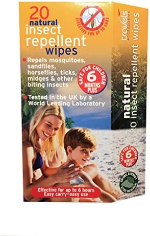 Travels Accessories Natural Insect Repellent Mosquitoes Wipes 20 per pack Effective up to 6 hours easy carry easy use safe for children 6 months+