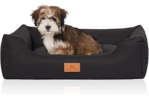 Knuffelwuff Hundebett Lotte aus Velours mit feinem Handwebcharakter XXL 120 x 85cm Schwarz - abnehmbarer Bezug - waschbar - für große, mittelgroße und kleine Hunde