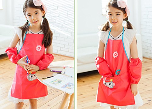 Happy Cherry Baby Bibs Cartoon Drucken Kinderlätzchen Polyester Unisex Mädchen Jungen Malschürze Wasserdicht Ärmellos Babylätzchentzchen mit Sleevelets – Größe/Farbe Wählbar - 2