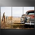 So Crazy Art - Vintage Car Wall Art Decor Cars Abandoned and Rusting Away in Rural Wyoming Canvas Painting Kitchen 3 Panel Modern Prints Pictures For Home Living Dining Room