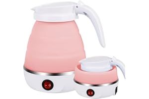Lotvic Bollitore Elettrico Pieghevole, Bollitore da Viaggio Piccolo, Bollitore Acqua Elettrico Piccolo, Bollitore Pieghevole in Silicone, Bollitore Elettrico da Viaggio, 0.6 Litri, (Rosa)
