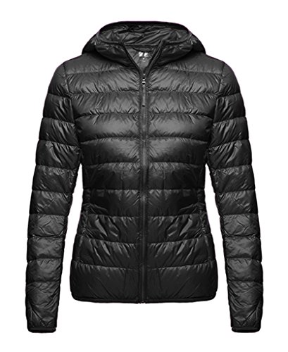 Women's Hooded Packable Ultra Light Weight Down Coat NLM(Black,X-S)