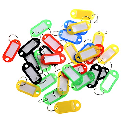 Happyit Colorful Plastic Key Fobs Luggage ID Tags Labels Key Rings with Name Cards (30 Pcs)