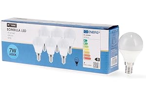 M Ledme - Pack de 6, Ampoule LED E14 G45 7W, Lumière froide (6000k), Culot E14, 630 Lumen, IP20, Ouverture du faisceau lumineux 200°, Efficacité énergétique et Faible consommation. LM7608