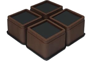 aspeike 3 Inch Bed and Furniture Risers - 7.5 cm Bed Raising Blocks - Durable and Stackable Square Bed Lifts (4 Pack, Up to 2,200 lbs / 1,100 kg) in Brown