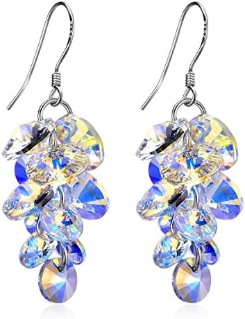Lares Domi 925 Sterling Silver Delicate Drop Earrings with Austrian Crystal Beads (Aurora Borealis)