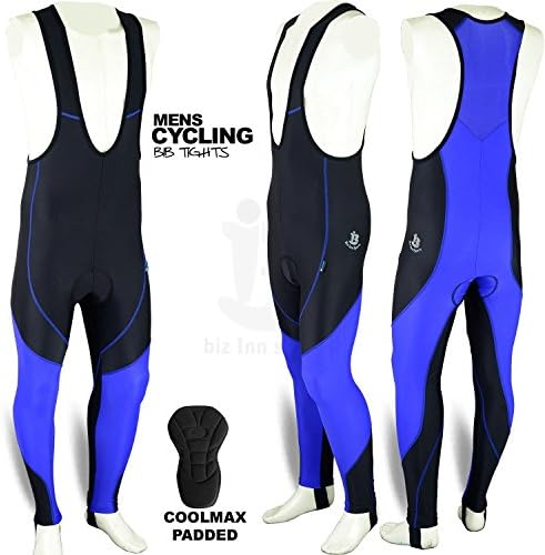 Mens Cycling Bib Tights Coolmax Padded MTB Road Bike Long PantsMens Long Bib Black/Blue (Large)