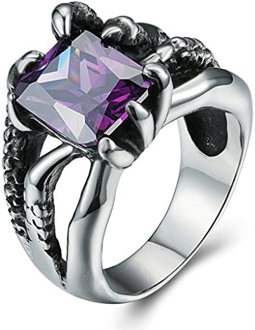Stainless Steel Dragon Claw Amethyst Inlaid Women Gothic Punk Rings