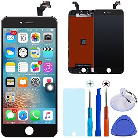 KXC ST Replacement LCD Display Touch Screen Digitizer Frame Assembly Full Set with Free Tools and Glass Screen Protector For iphone 6 screen (4.7 inches) Black