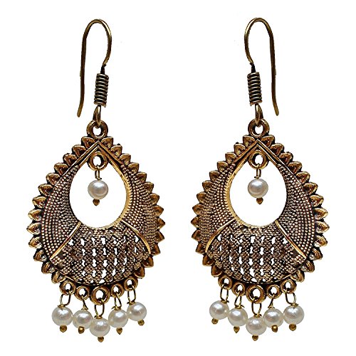 Lucky JewelleryDainty Drop Earring with Golden Oxidised Plating (73-AEO-D307-W)