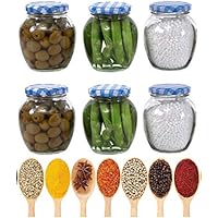STAR WORK Matka Glass Jar for Storage of Spices and Dry Fruit, Air Tight Blue Checks Metal Lid Set of 6 (Blue Checks…
