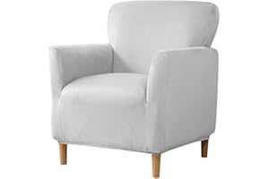 BXFUL Funda de Sillón Elástica, Terciopelo Funda de Sofá 1 Plaza, Fundas Protector de Butaca para Dormitorio Recepción (Gris Claro)