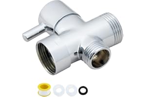 Teronbeta Shower Diverter Valve 3-Way Solid Brass Shower Splitter Valve with Rubber Washer, G3/4" Female Inlet & G3/4", G1/2" Male Outlet Adapter, Chrome