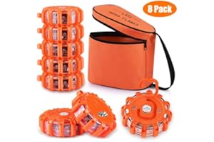 Wanme 8 Pezzi Magnetico LED Road Flare Lampione di Sicurezza with Hook, Evidenziare Auto Emergency Disc Safety Light Flashing Roadside Beacon, Batteria Caricata
