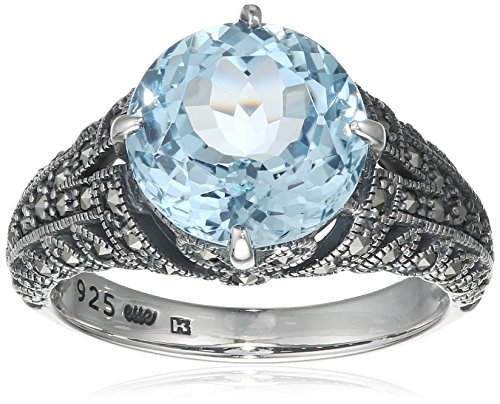 esse Damen Ring 925 Sterling Silber vintage-oxidized Topas blau Markasit