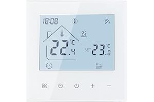 JACKFRU Termostato wifi inteligente para calefacción por suelo radiante con caldera, con pantalla LED y panel táctil, para interiores, compatible con Alexa y Google Home (blanco - calefacción de caldera 3A)