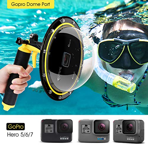 Telesin Puerto de Domo para GoPro Hero 7/6/5 Black/2018, Alojamiento Impermeable Buceo Cubierta de Lentes para GoPro, GoPro Burbuja Agarre Flotante Subacuática Carcasa Accesorios