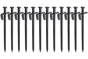 Buwico Lot de 12 piquets de tente de 20 cm, piquets de tente robustes en acier au carbone avec crochet et trou pour camping/auvent/bâches de pluie/filets de jardin/auvent
