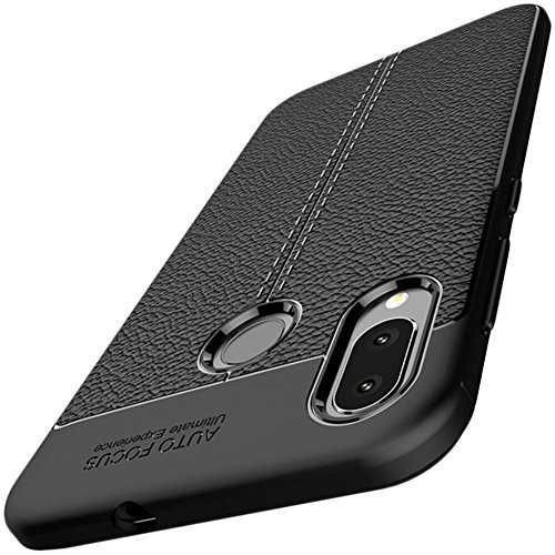 Custodia In Pelle Sintetica Per Huawei Mate 10 Lite – Cover TPU Morbida Antiurto, Design Elegante, Nero