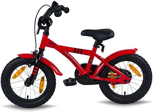 PROMETHEUS Kinderfahrrad 14 Zoll Jungen in Rot & Schwarz mit Stützrädern | Seitenzugbremse und Rücktrittbremse | ab 4 Jahren | 14″ BMX Edition 2017 - 6