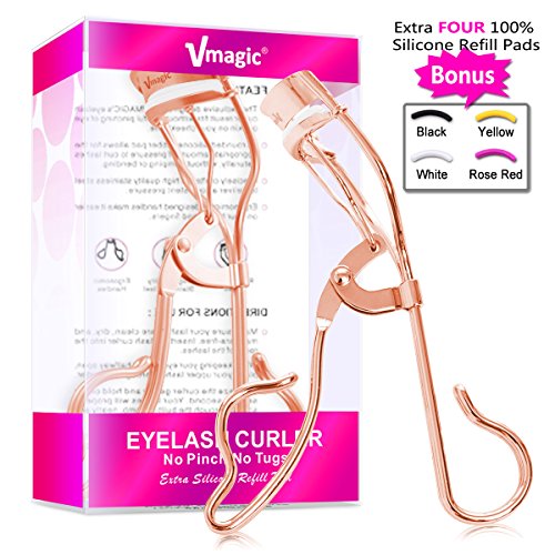 VMAGIC Professional Eyelash Curler Lash Curler with FIVE silicone colorful refill pads for a variety of angles , eyelashes (Rose Golden)