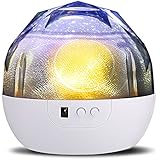 Projector Night Lamp, SlowTon 2017 New Version Happy Birthday Star Moon Cosmos Cupid LED Charging Rotating Projection Lamp with Different Colors Decorative Sleeping Romantic Mood Starry Dreamer Night Light for Children Baby Kids Boy Girl in Nursery Room Playroom Bathroom Bedroom Living Room