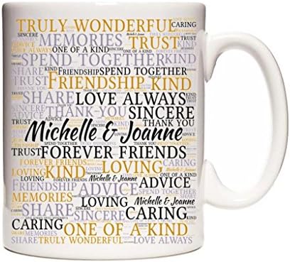 Personalised Friendship Word Art Mug Ceramic Mug/Cup. Complete with gift box. Suitable for Birthdays, Christmas & Special Occasions. Personalised details required by email.