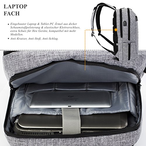 DTBG leichtgewichts Rucksack mit USB Anschluss Business Backpack l  ssiger Arbeit Rucksack Studenten Schule Rucksack mit Anti-Diebstahl Tasche Laptop 