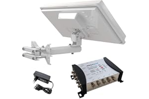 netshop 25 Set: SELFSAT H30D4+ Flachantenne + Fensterhalterung + Megasat Multischalter 5/8 (Full HD 4K UHD Sat Anlage für bis zu 8 Teilnehmer)